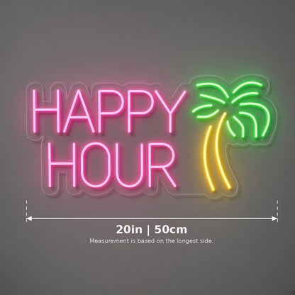 Happy Hour Palm Tree LED Neon Sign - size guide