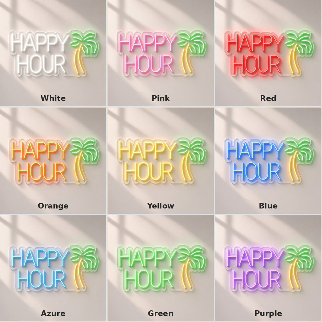 Happy Hour Palm Tree LED Neon Sign - nine-color grid