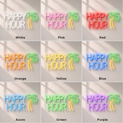Happy Hour Palm Tree LED Neon Sign - nine-color grid