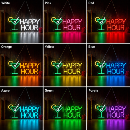 Happy Hour With A Martini Glass LED Neon Sign color grid