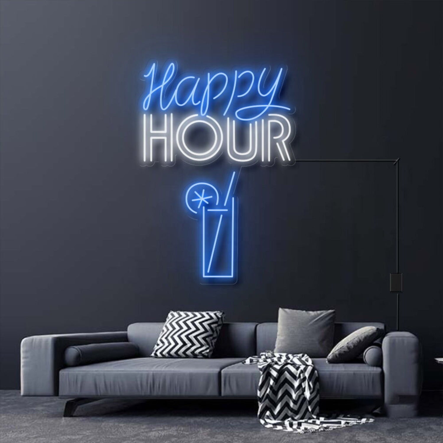 Happy Hour With Alcoholic Drink Led Neon Sign For Bars And Social Spaces | Shineneon