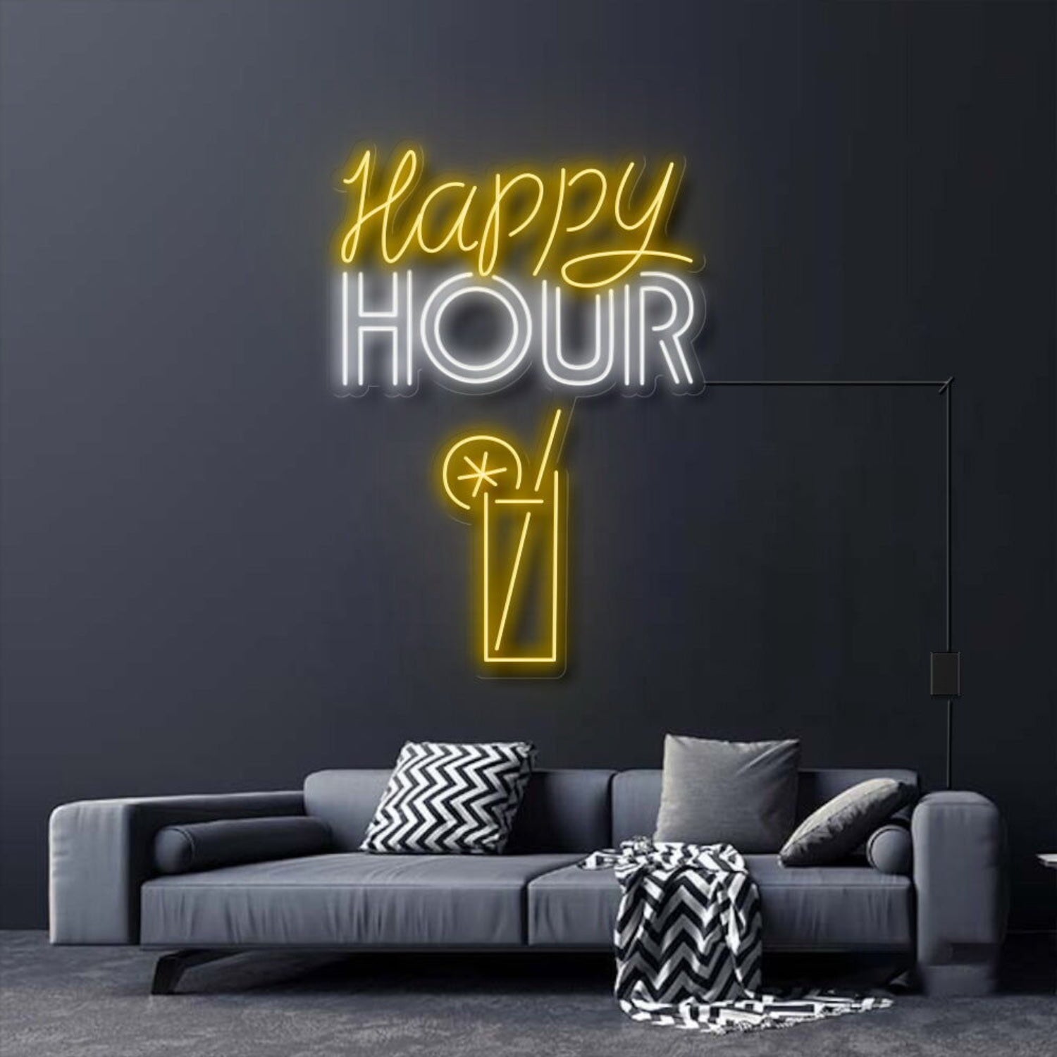 Happy Hour With Alcoholic Drink Led Neon Sign For Bars And Social Spaces | Shineneon