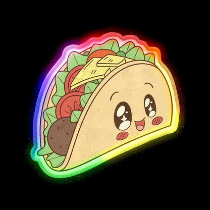 Happy Kawaii Taco With Many Fillings Taco Led Neon Sign Rgb Color - LED neon sign close-up detail