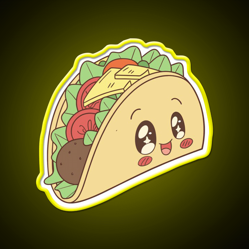 Happy Kawaii Taco With Many Fillings Taco Led Neon Sign Rgb Color - Custom LED neon sign front view