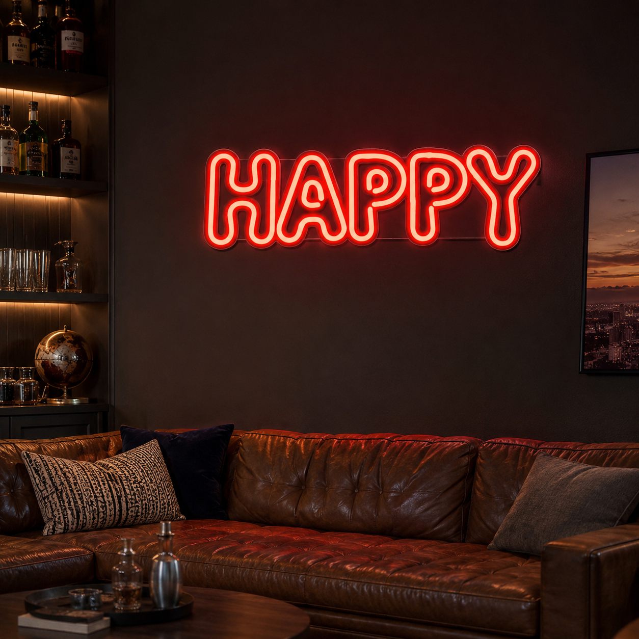 Happy LED Neon Sign Home Wall Art - 03 Real Lifestyle Scene