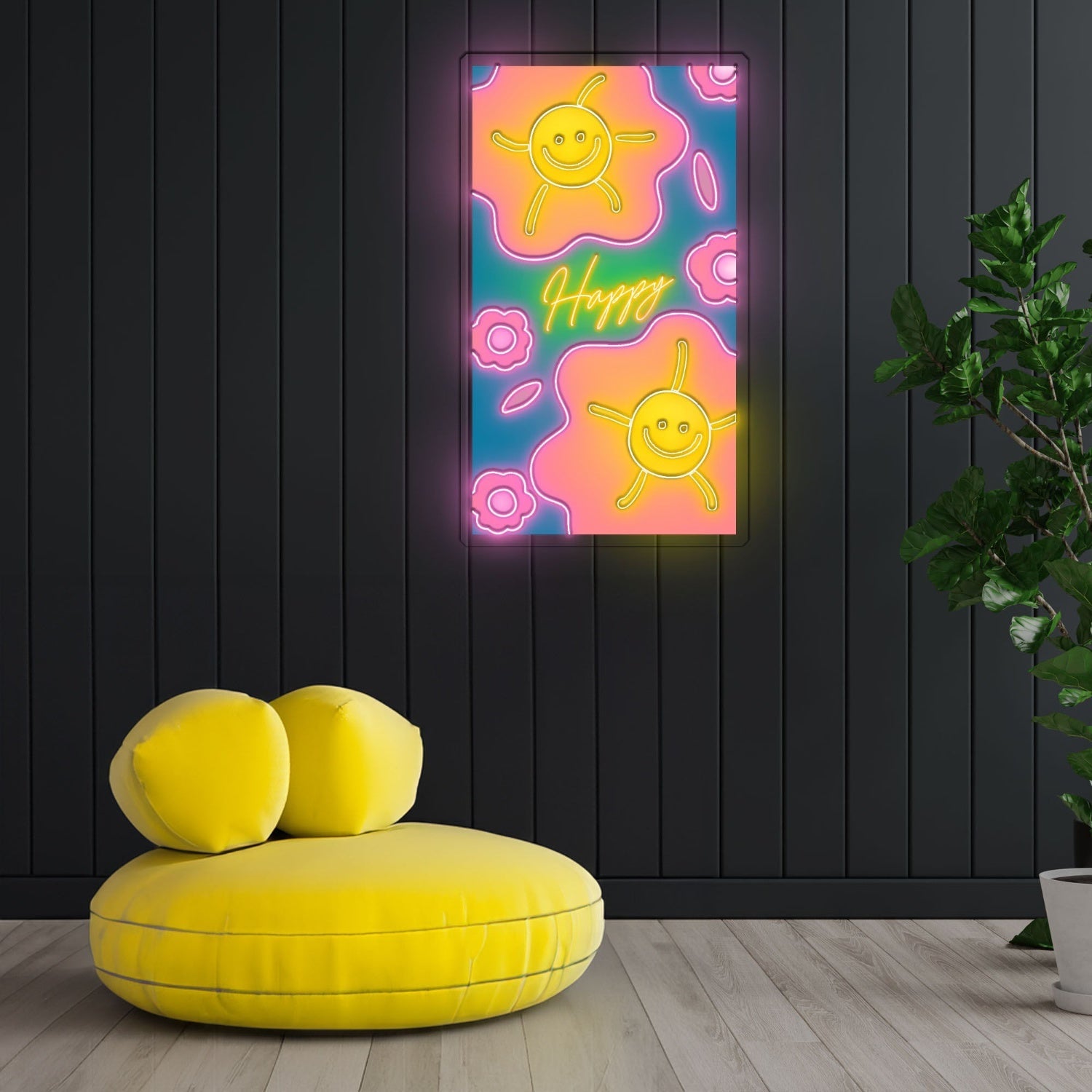 Happy Led Neon Sign X Acrylic Artwork - Shineneon