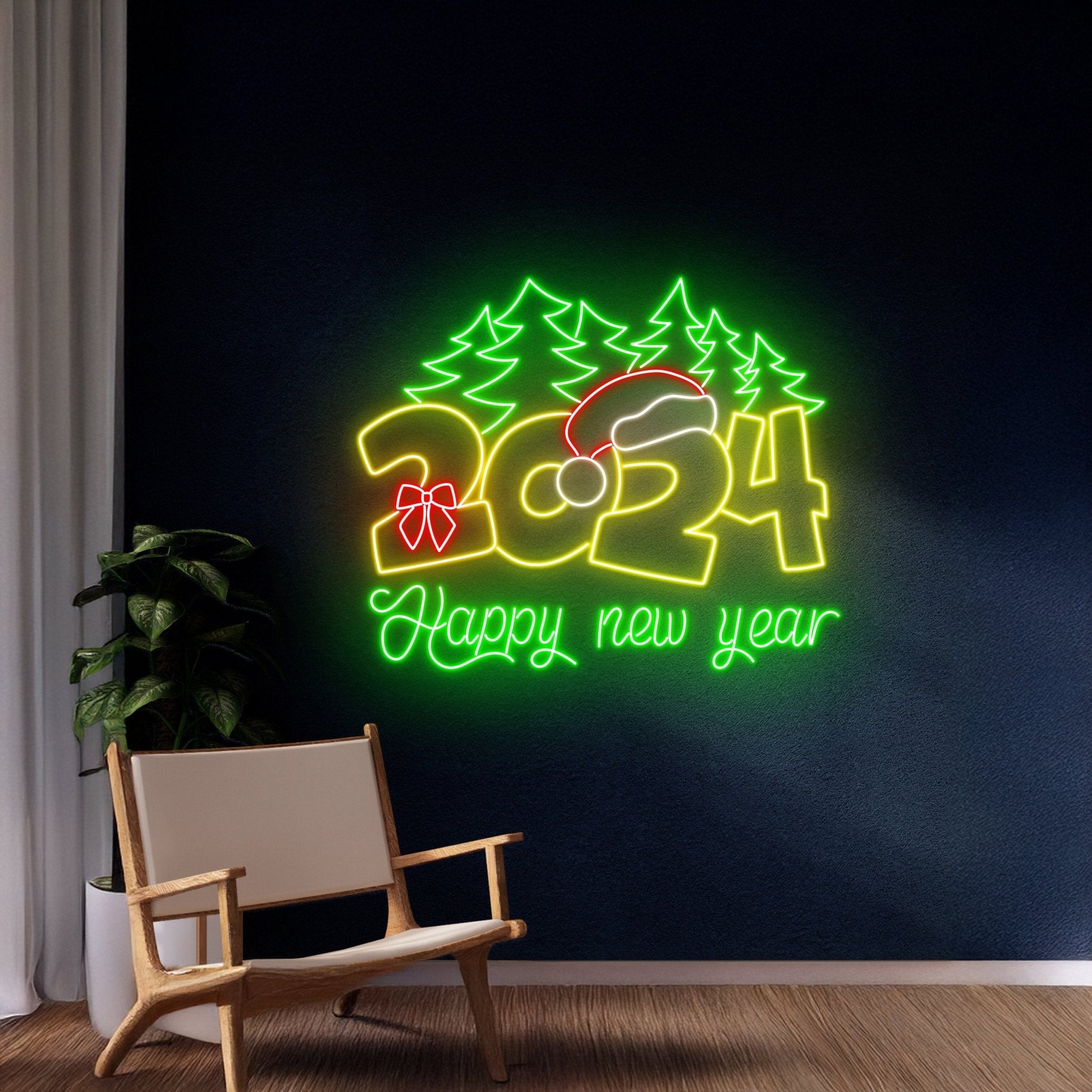 Happy New Year 2024 Neon Sign Christmas Room Wall Art Decor - Shineneon