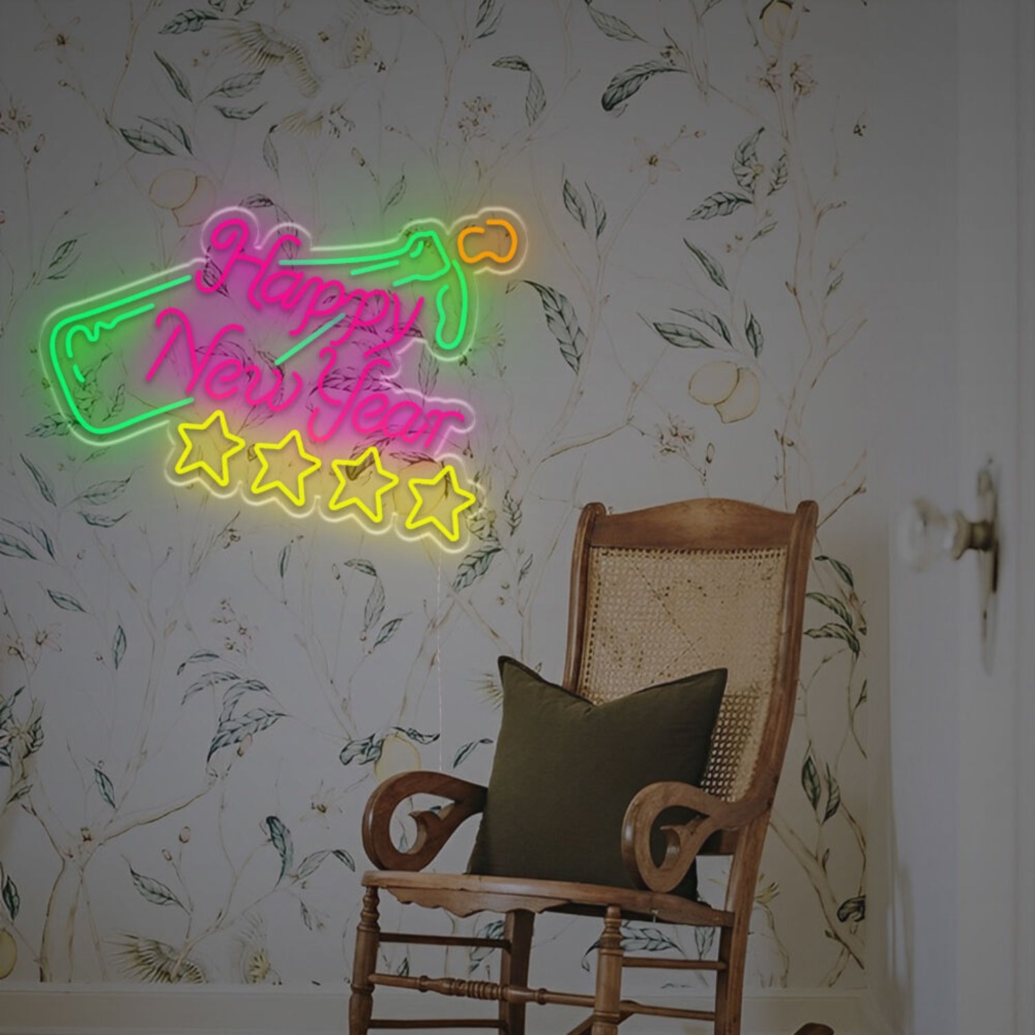 Happy New Year With Stars And Champagne Led Neon Sign | Shineneon