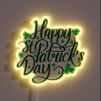 Happy Saint Patricks Day Clovers Rgb Led Neon Sign - Shineneon