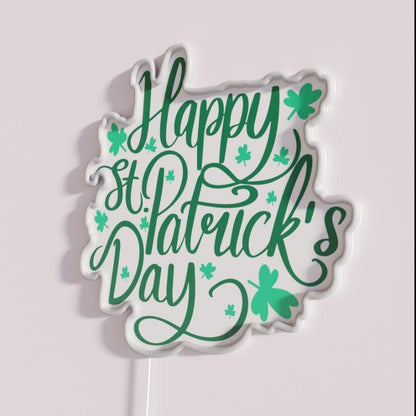 Happy Saint Patricks Day Clovers Rgb Led Neon Sign - Shineneon