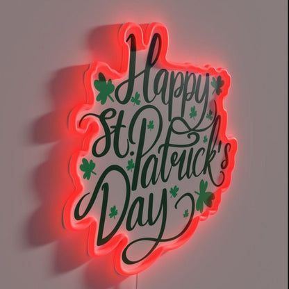 Happy Saint Patricks Day Clovers Rgb Led Neon Sign - Shineneon