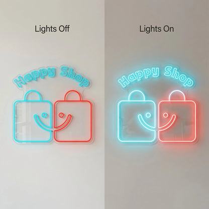 Happy Shop LED Neon Sign - 06 Day Night Comparison