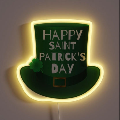 Happy St Patricks Day Green Hat Rgb Led Neon Sign - Shineneon