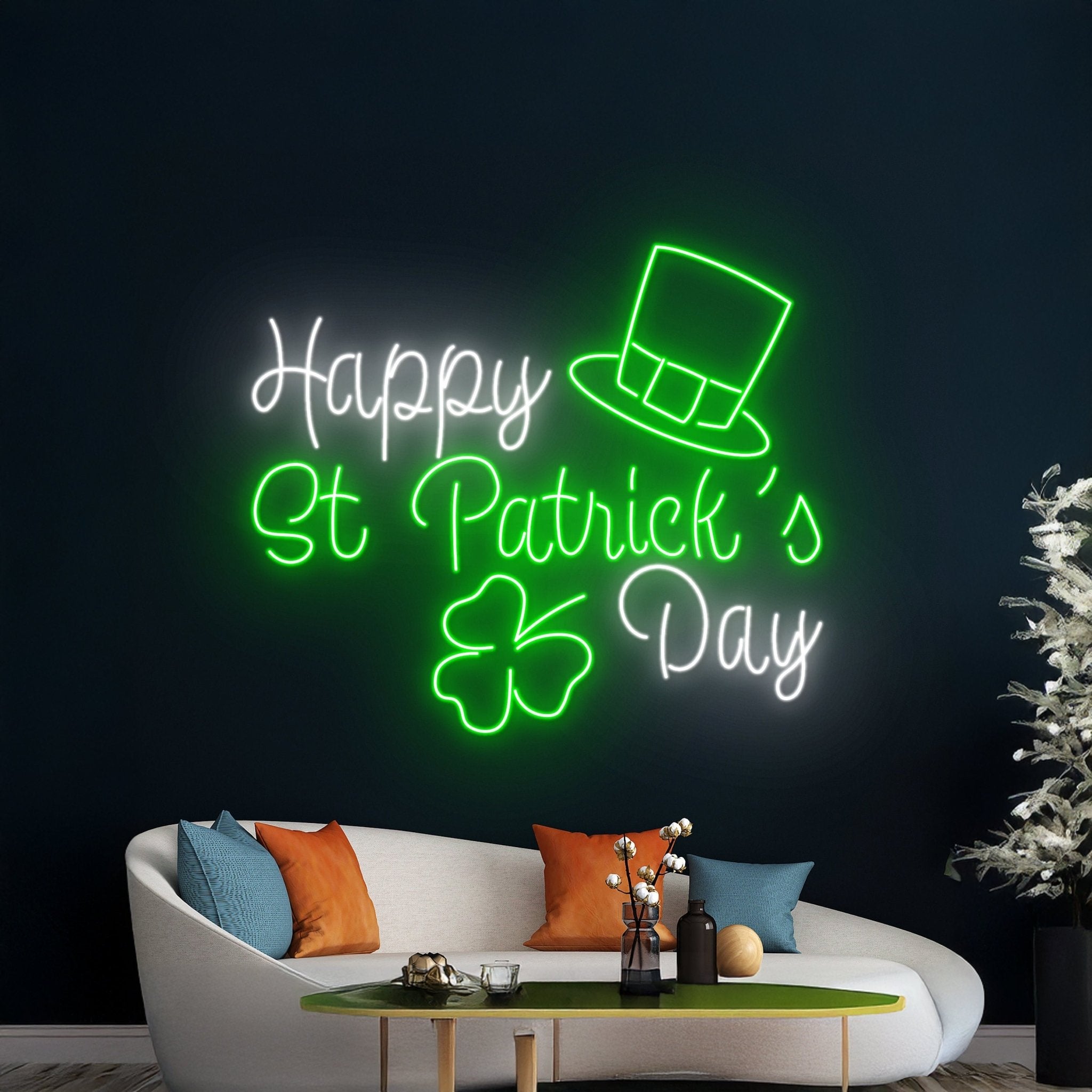 Happy St Patricks Day Hat Shamrock Neon Sign Holiday Room Wall Decor - Shineneon