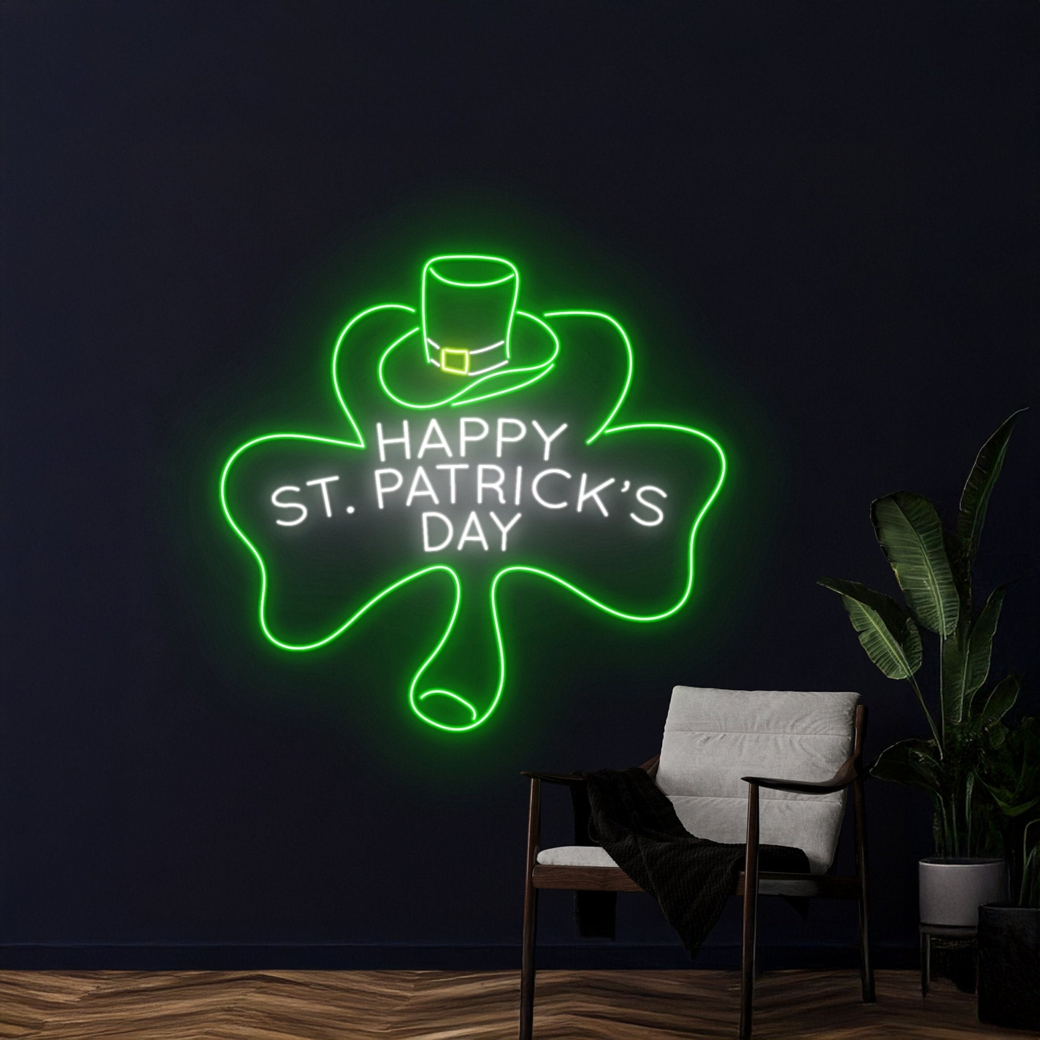 Happy St Patricks Day Hat Shamrock Neon Sign Shamrock Neon Light - Shineneon