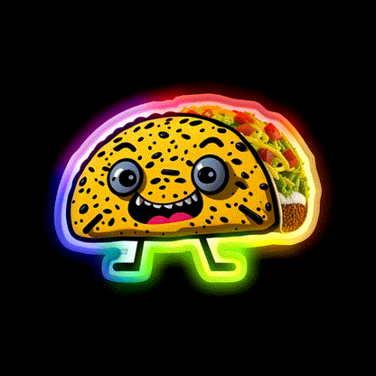 Happy Taco Character 2 Taco Led Neon Sign Mexican Food Sign Rgb Color - LED neon sign close-up detail
