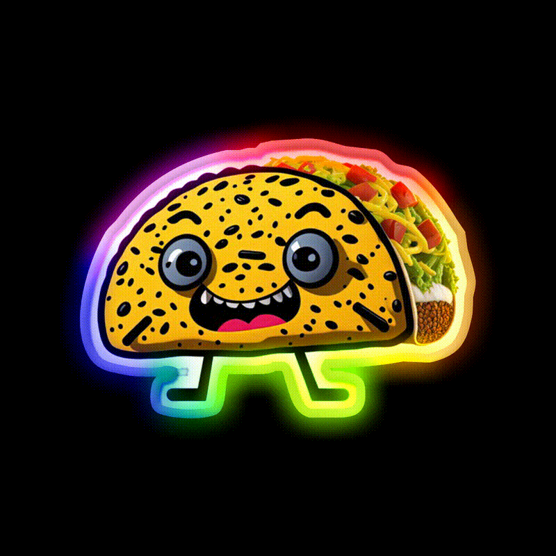 Happy Taco Character 2 Taco Led Neon Sign Mexican Food Sign Rgb Color - LED neon sign close-up detail