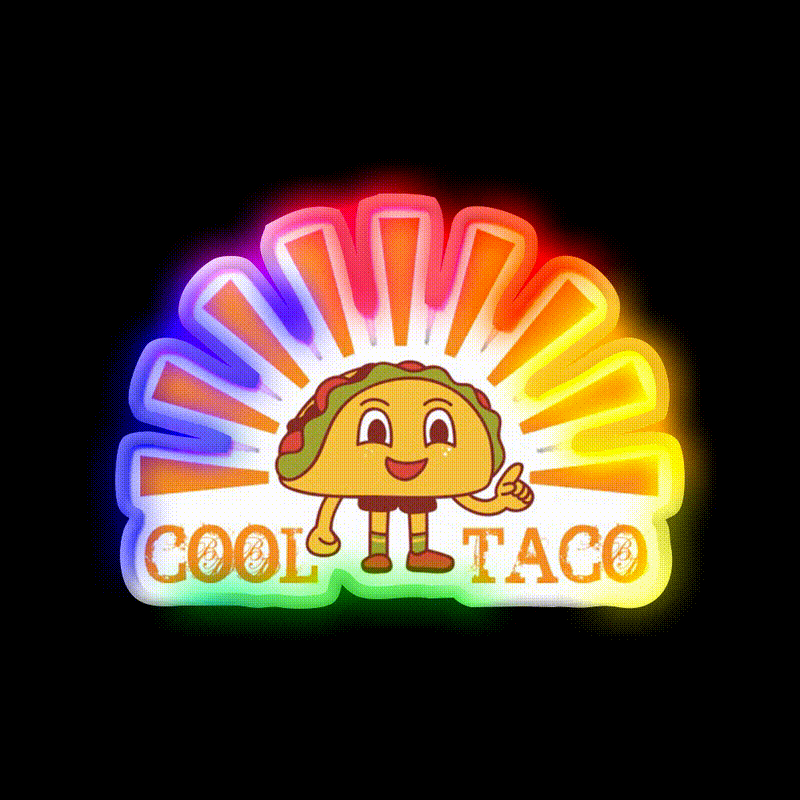Happy Taco Cool Taco Sunshine And Taco Led Neon Sign Rgb Color - LED neon sign close-up detail