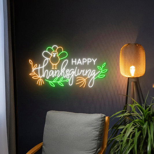 Happy Thanksgiving Turkey Neon Sign