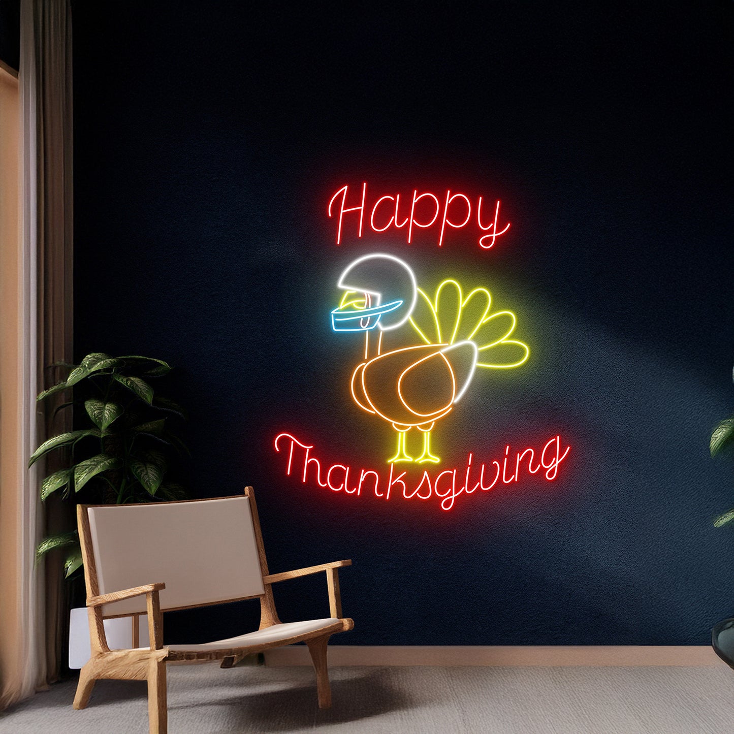 Happy Thanksgiving Usa Football Turkey Neon Sign