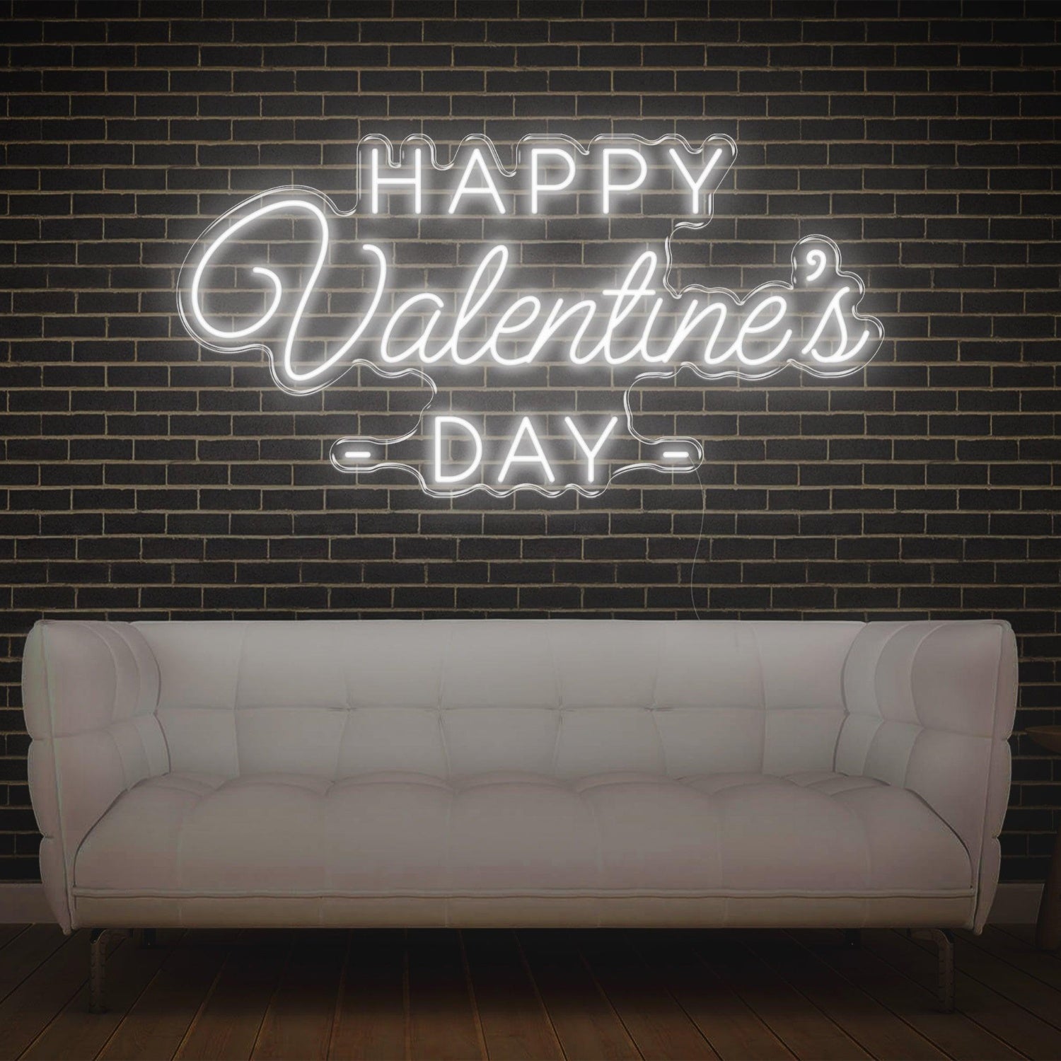 Happy Valentines Day Led Neon Sign White On Dark Brick Wall Indoor Romantic Decor | Shineneon