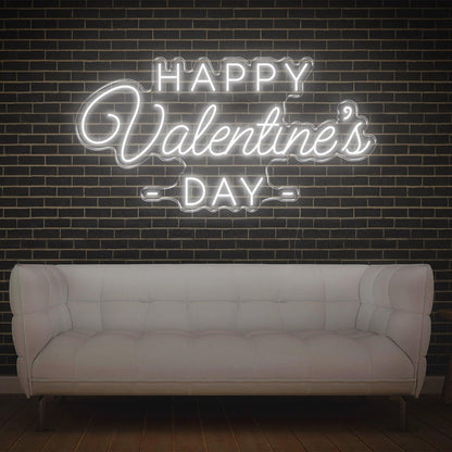 Happy Valentines Day Led Neon Sign White On Dark Brick Wall Indoor Romantic Decor | Shineneon