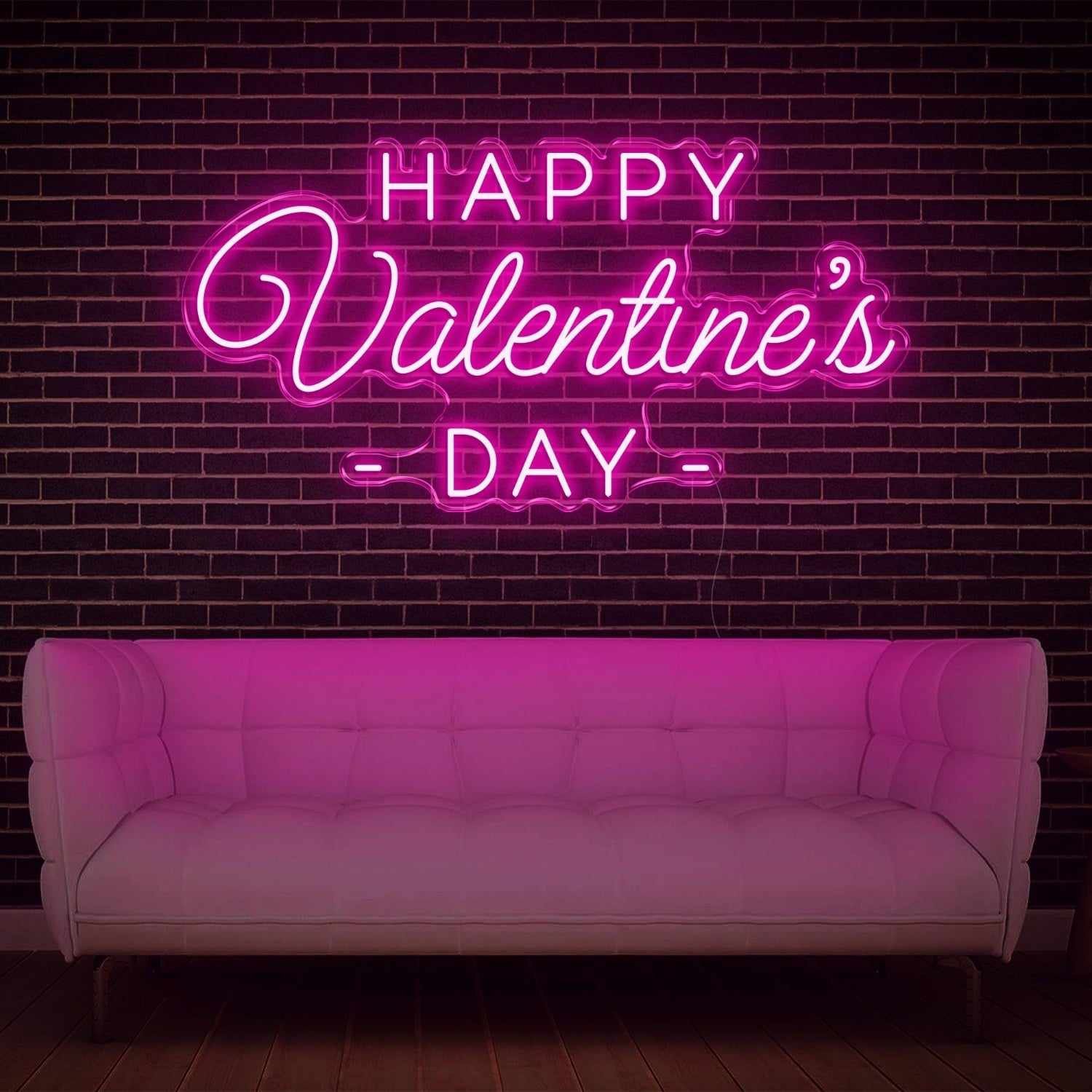 Happy Valentines Day Led Neon Sign White On Dark Brick Wall Indoor Romantic Decor | Shineneon