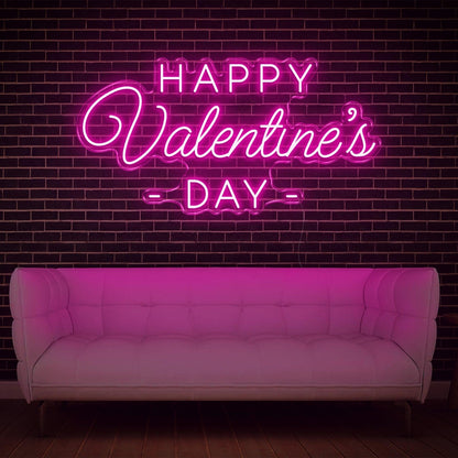 Happy Valentines Day Led Neon Sign White On Dark Brick Wall Indoor Romantic Decor | Shineneon