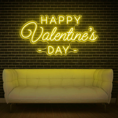 Happy Valentines Day Led Neon Sign White On Dark Brick Wall Indoor Romantic Decor | Shineneon
