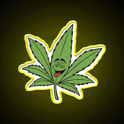Happy Weed Hemp Inspired Green Leaf Led Neon Sign Rgb Color - Custom LED neon sign front view