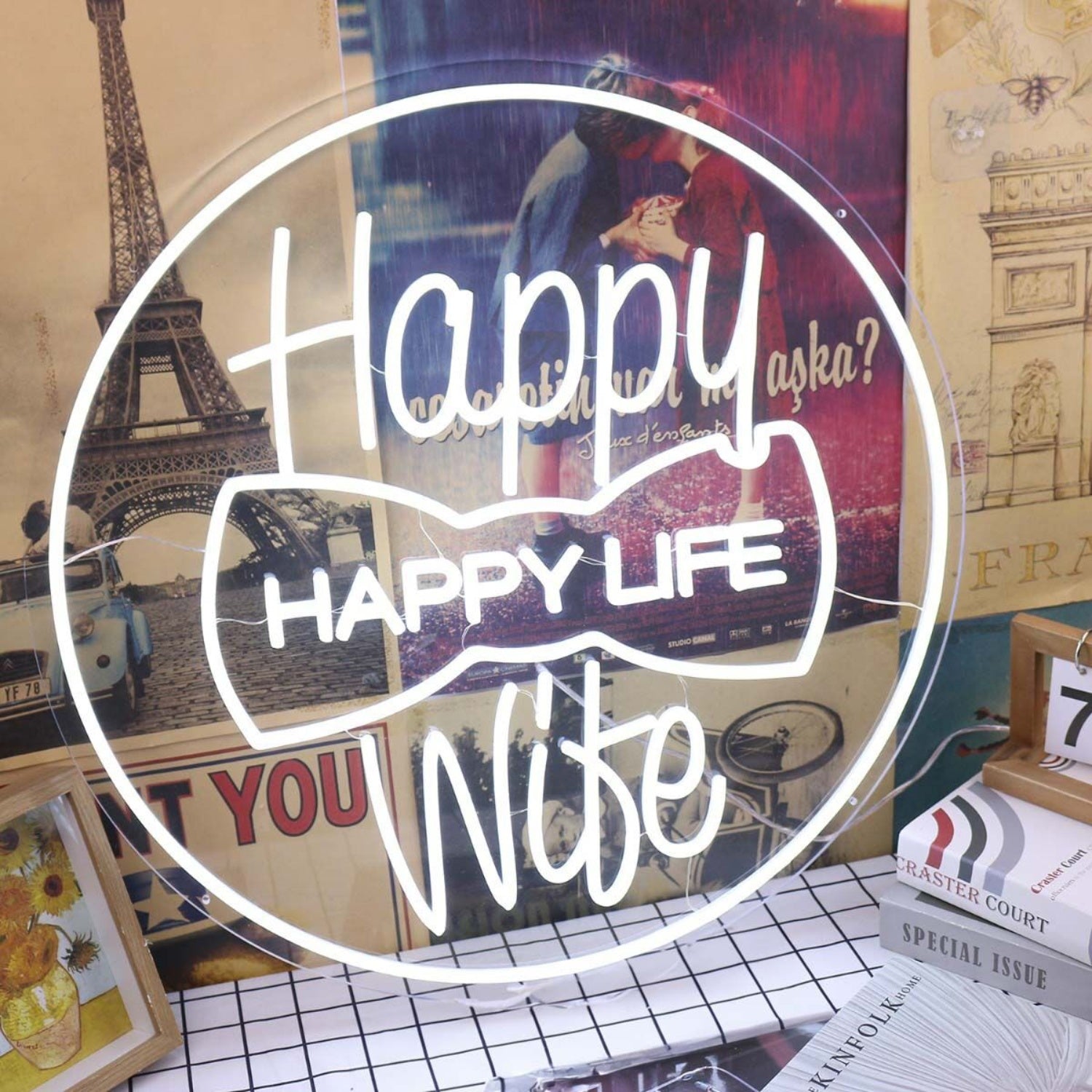 Happy Wife Happy Life White Led Neon Sign - Shineneon