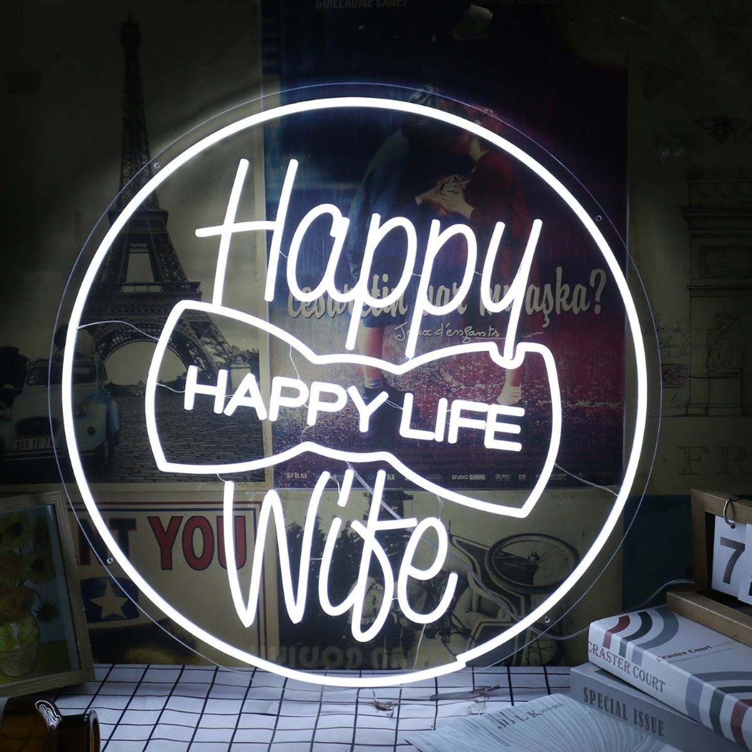 Happy Wife Happy Life White Led Neon Sign - Shineneon