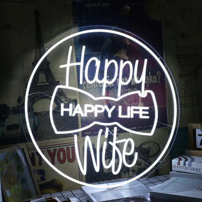 Happy Wife Happy Life White Led Neon Sign - Shineneon