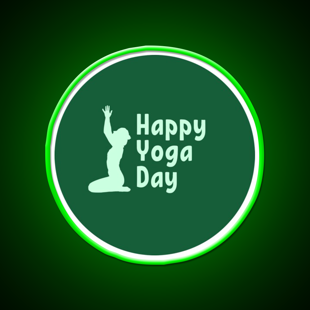 Happy Yoga Day Minimalist Green Yoga Led Neon Sign Rgb Color