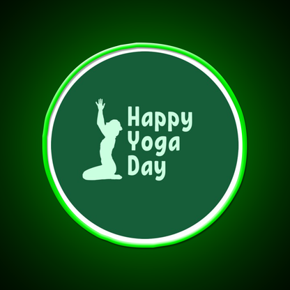 Happy Yoga Day Minimalist Green Yoga Led Neon Sign Rgb Color