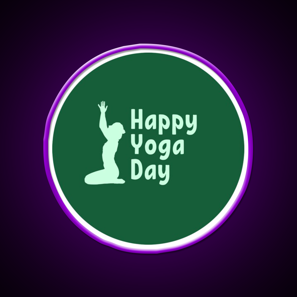 Happy Yoga Day Minimalist Green Yoga Led Neon Sign Rgb Color
