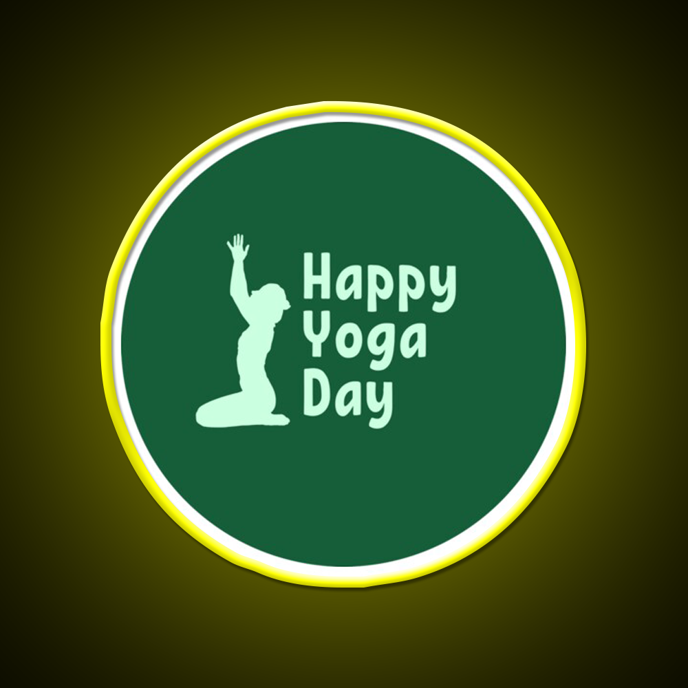 Happy Yoga Day Minimalist Green Yoga Led Neon Sign Rgb Color