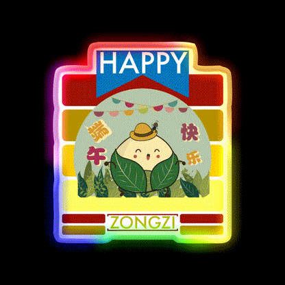 Happy Zongzi Led Neon Sign Chinese Food Rgb Color