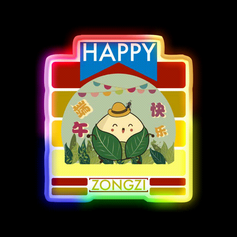 Happy Zongzi Led Neon Sign Chinese Food Rgb Color