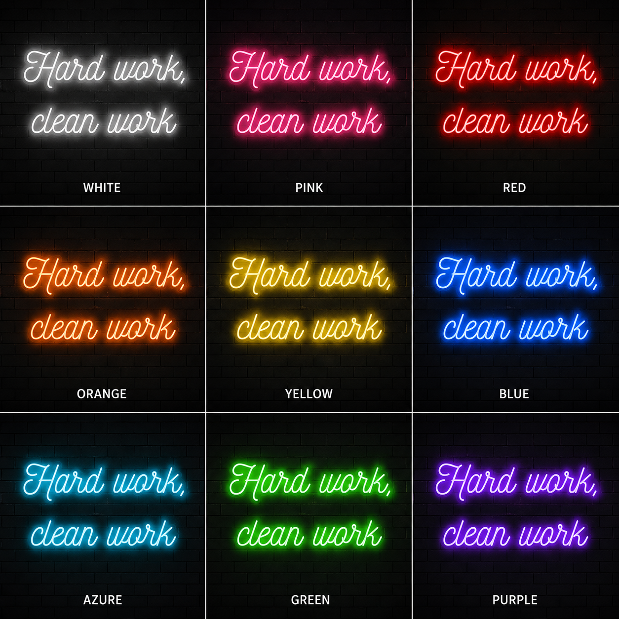 Hard Work Clean Work Wall Decor LED Neon Sign - 05 Color Grid