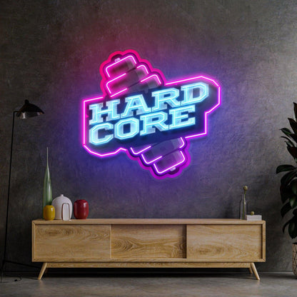 Hardcore Dumbbell Blue-Pink Uv Printed Led Neon Sign For Gym Wall Decor | Shineneon