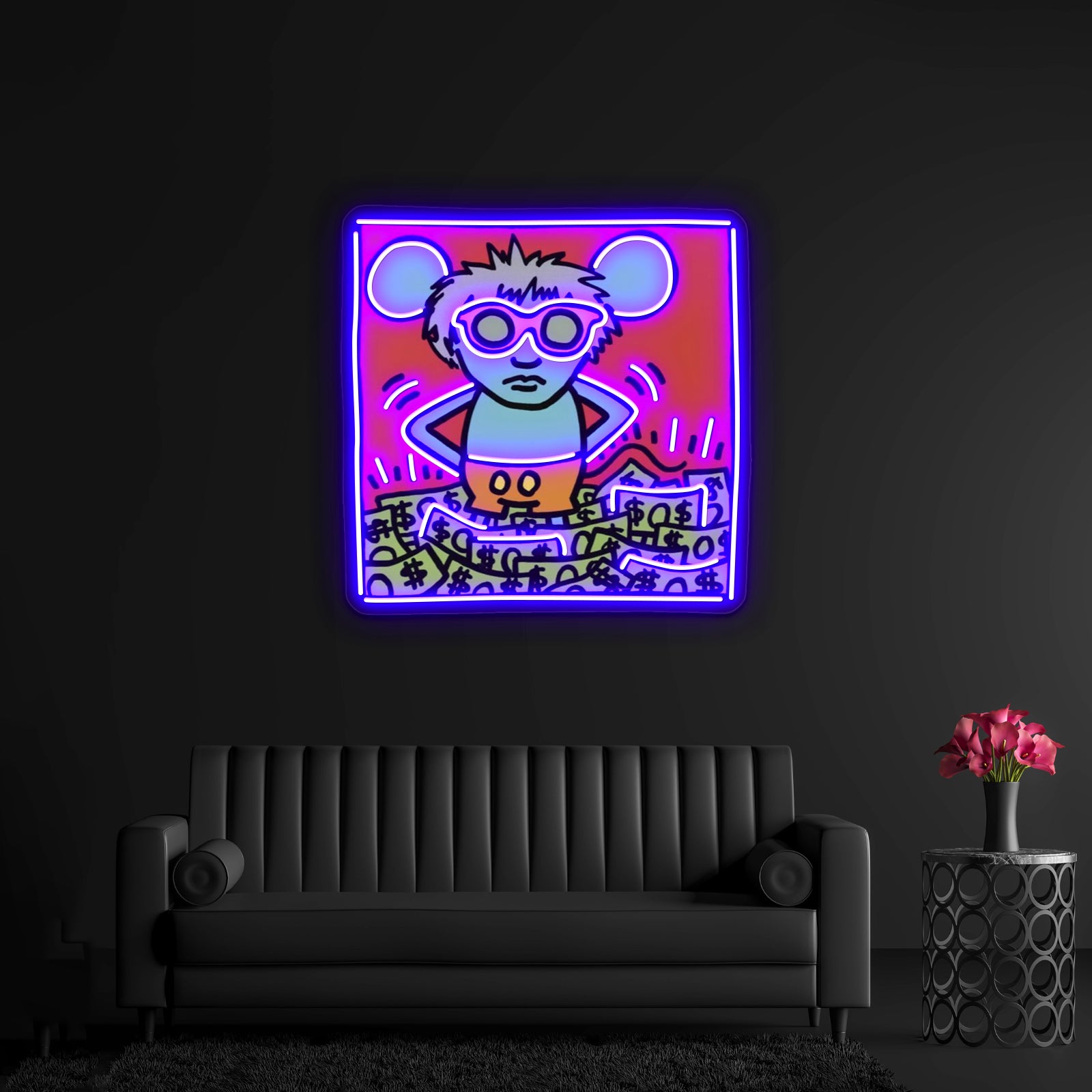 Haring Pop Artwork Large Neon Signs - Neon sign mounted on wall in room