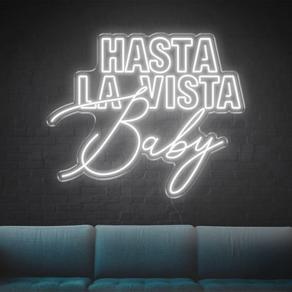 Hasta La Vista Baby Blue Led Neon Sign Modern Contrast Fonts For Home Lounge | Shineneon
