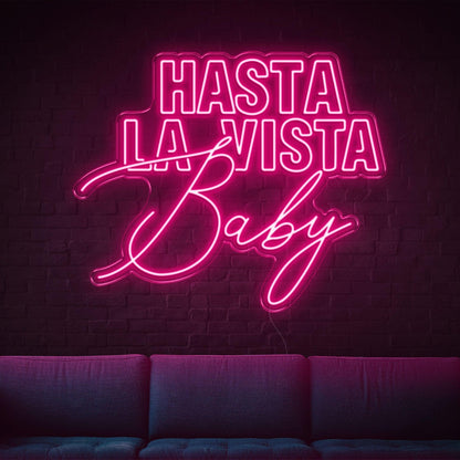 Hasta La Vista Baby Blue Led Neon Sign Modern Contrast Fonts For Home Lounge | Shineneon