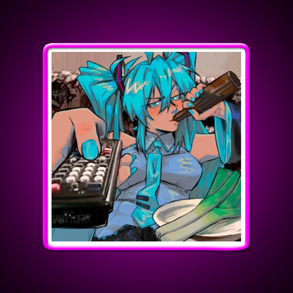 Hatsune Miku Funny Beer Design Beer Bar Decor Led Neon Sign Rgb Color - Neon sign mounted on wall in room