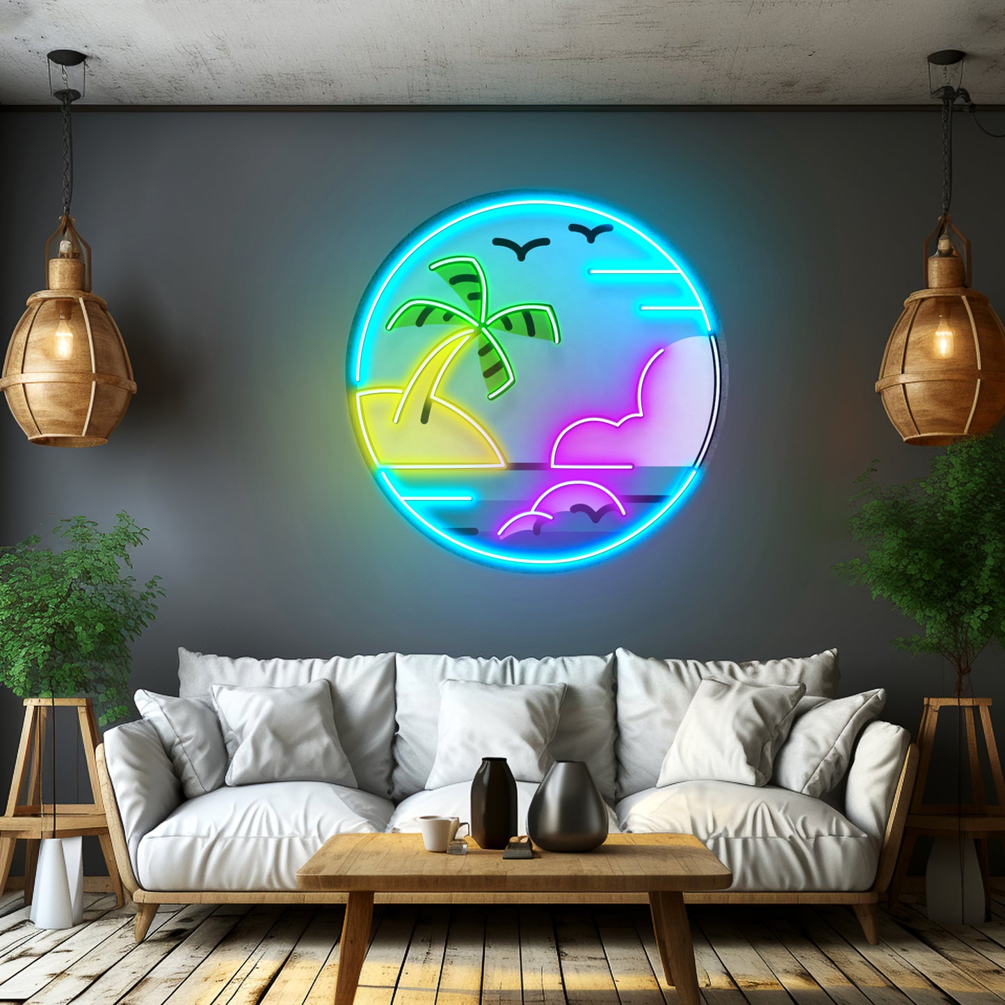 Hawaii Beach Circle Led Neon Sign Light Custom Led Signs