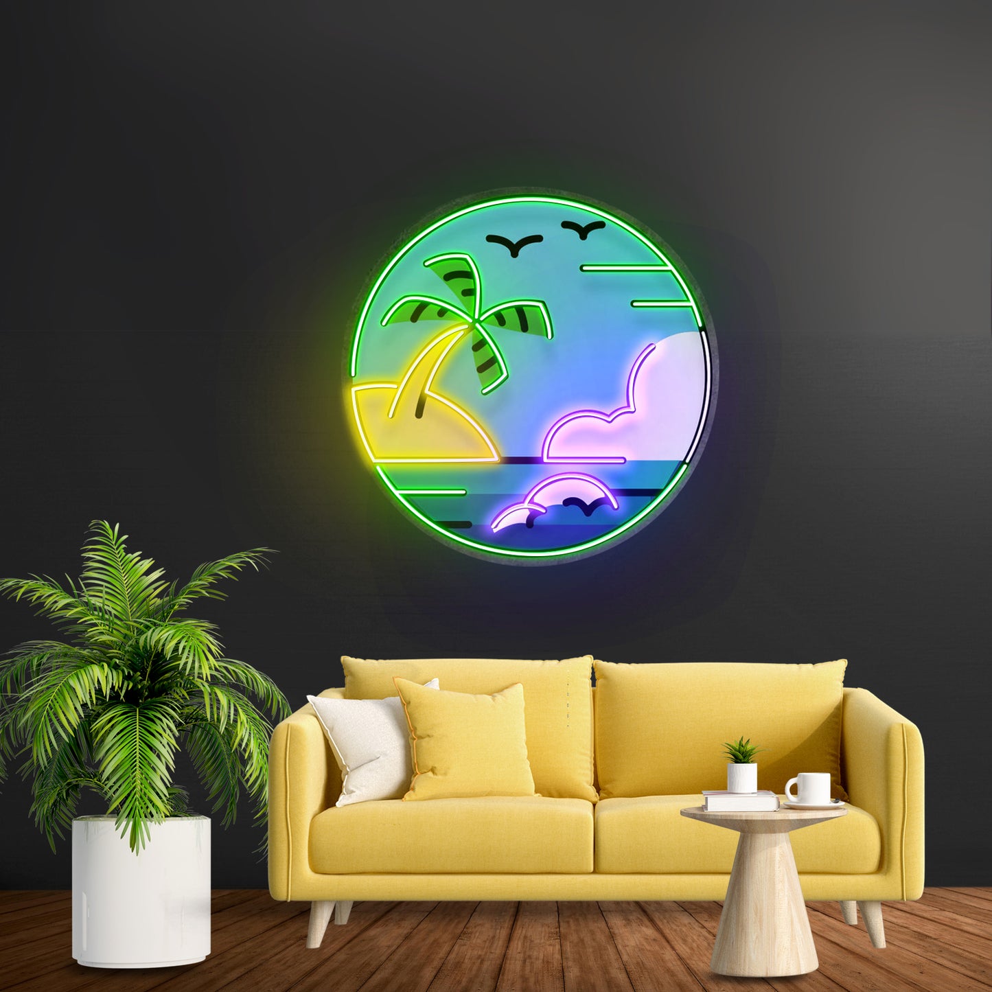 Hawaii Beach Circle Led Neon Sign Light Custom Led Signs