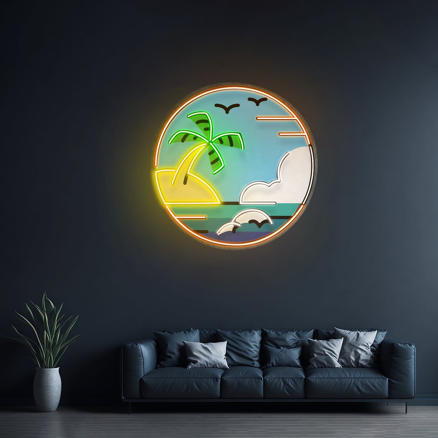 Hawaii Beach Circle Led Neon Sign Light Custom Led Signs