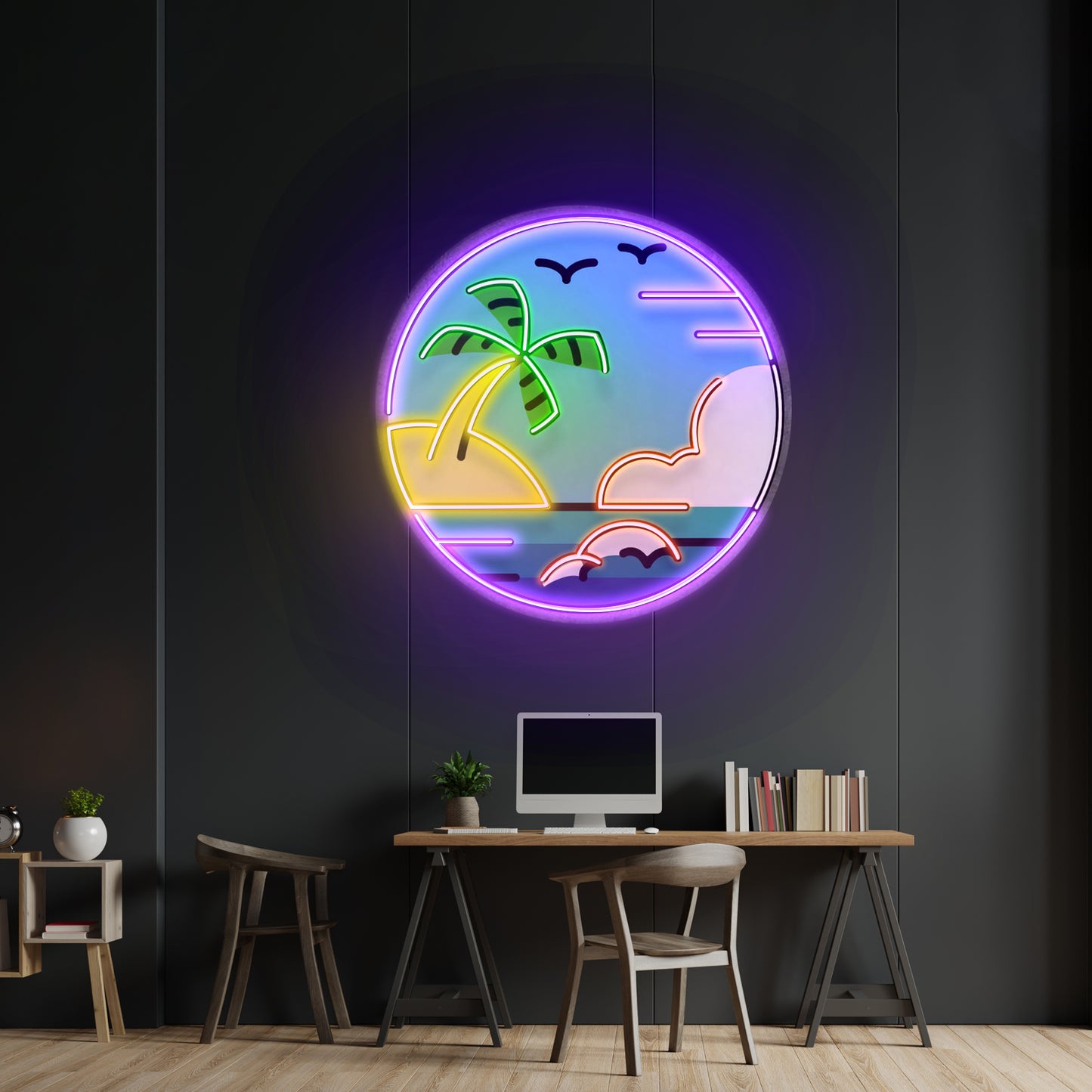 Hawaii Beach Circle Led Neon Sign Light Custom Led Signs