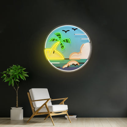 Hawaii Beach Circle Led Neon Sign Light Custom Led Signs